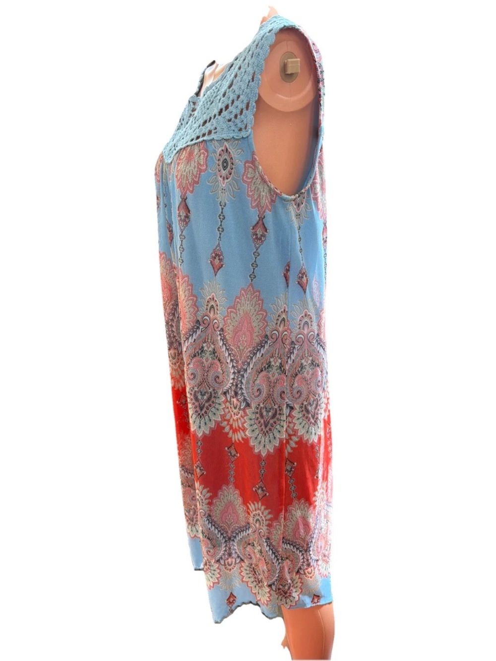 Studio by JPR Blue and Coral Crochet Yoke Midi Dress - Picture 7 of 12